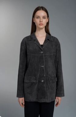 Vintage Jessica Holbrook Women's Black Suede Leather Blazer L Button Up Jacket